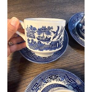 Vintage Churchill Blue Willow Teacup & Saucer Set - Made in England